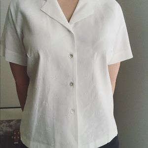 Vintage White Linen Short Sleeve Button Up